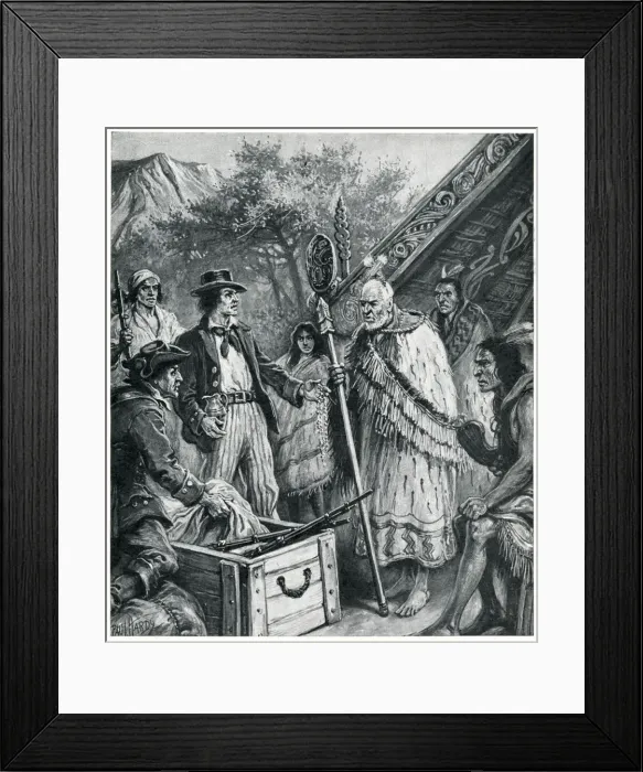 Framed Print : Trading with natives in New Zealand Framed Print : Trading with natives in New Zealand