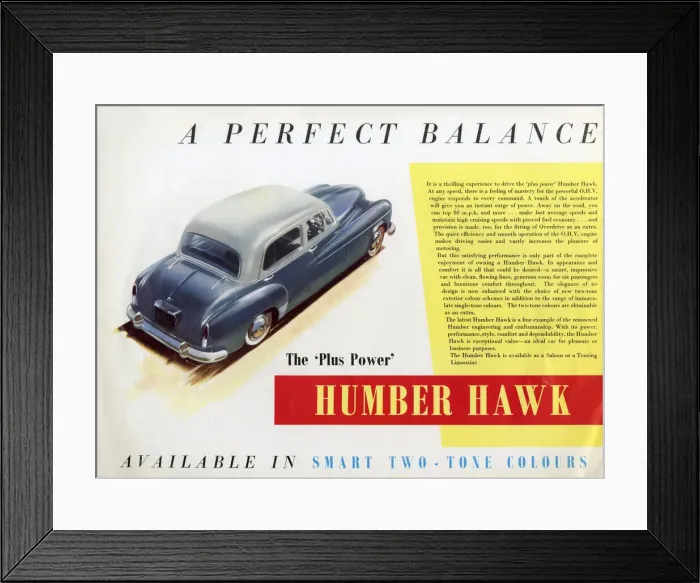 Framed Print : Power Plus Humber Hawk (Mk VIA) car brochure Framed Print : Power Plus Humber Hawk (Mk VIA) car brochure