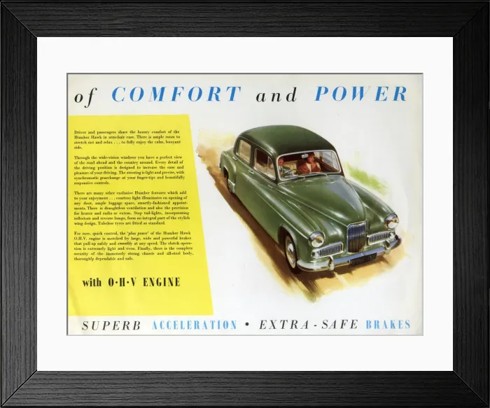 Framed Print : Power Plus Humber Hawk (Mk VIA) car brochure Framed Print : Power Plus Humber Hawk (Mk VIA) car brochure