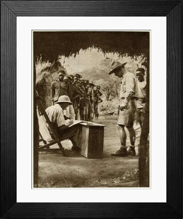 Framed Print : African labourers lined up to receive their wages Framed Print : African labourers lined up to receive their wages