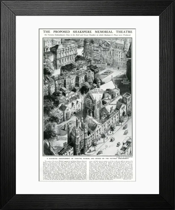 Framed Print : Proposed site of Shakespeare Memorial Theatre in London 1924 Framed Print : Proposed site of Shakespeare Memorial Theatre in London 1924