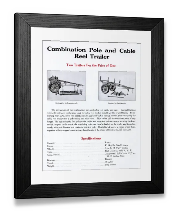 Framed Print : Combination Pole and Cable Reel Trailer Framed Print : Combination Pole and Cable Reel Trailer