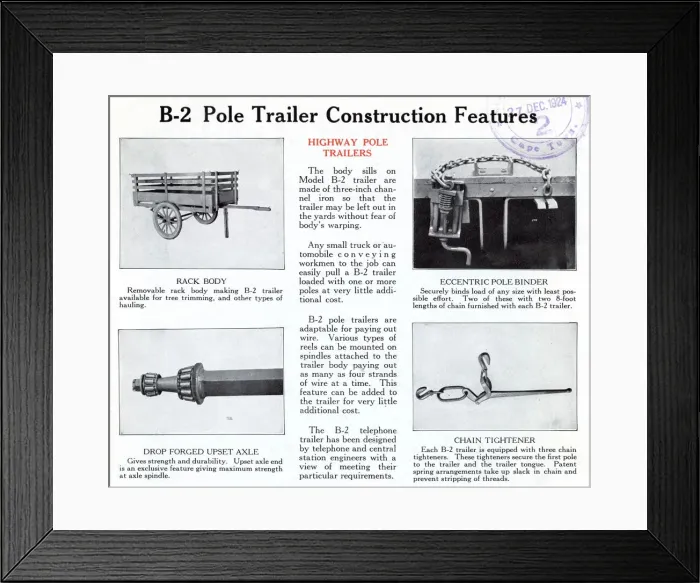 Framed Print : Model B-2 Pole Trailer Construction Features Framed Print : Model B-2 Pole Trailer Construction Features