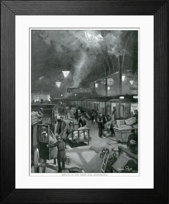 Framed Print : Paddington Station, arrival of the night Mail 1902 Framed Print : Paddington Station, arrival of the night Mail 1902