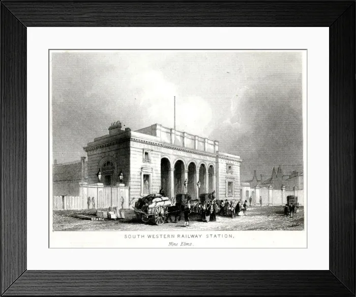 Framed Print : Nine Elms. An outside view of the south western station Nine Elms Date: 1846 Framed Print : Nine Elms. An outside view of the south western station Nine Elms Date: 1846