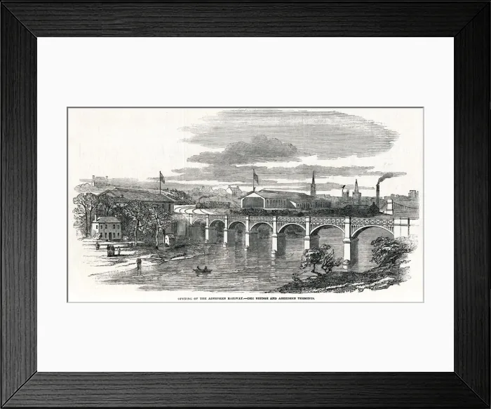 Framed Print : Aberdeen Railway-Dee Bridge and Aberdeen terminus 1850 Framed Print : Aberdeen Railway-Dee Bridge and Aberdeen terminus 1850