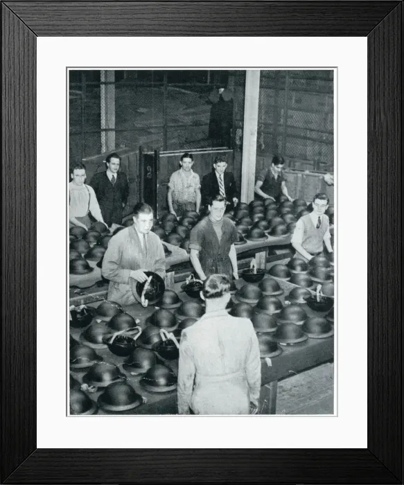 Framed Print : Steel helmets ready to be packed in factory, September 1939 Framed Print : Steel helmets ready to be packed in factory, September 1939