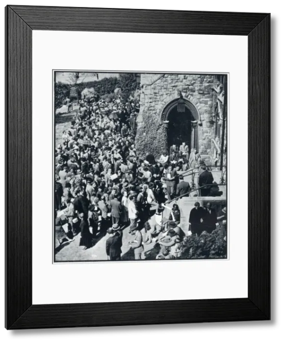 Framed Print : Enemy aliens queue to register outside church, Sept 1939 Framed Print : Enemy aliens queue to register outside church, Sept 1939