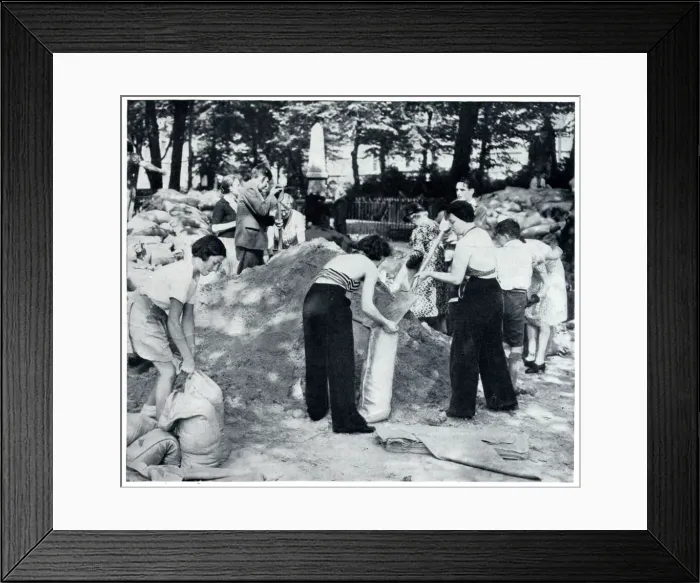 Framed Print : Civilians filling sandbags for air raid shelters 1939 Framed Print : Civilians filling sandbags for air raid shelters 1939