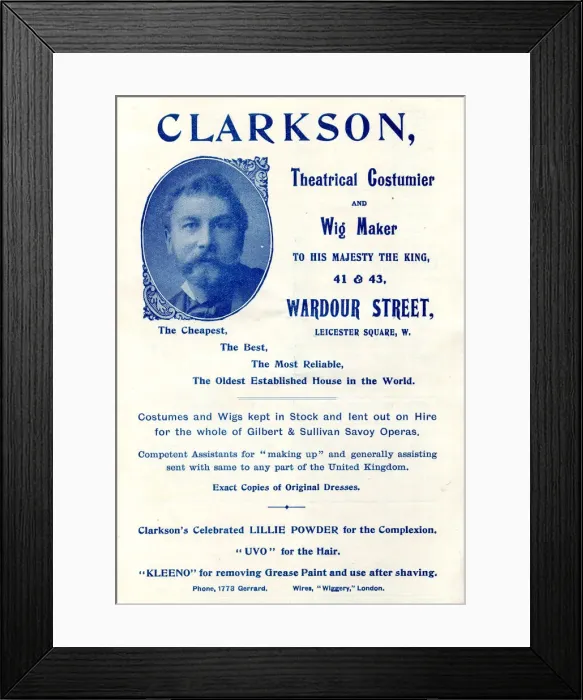 Framed Print : Advertisement, Clarkson, Wigs and Theatrical Costume Framed Print : Advertisement, Clarkson, Wigs and Theatrical Costume