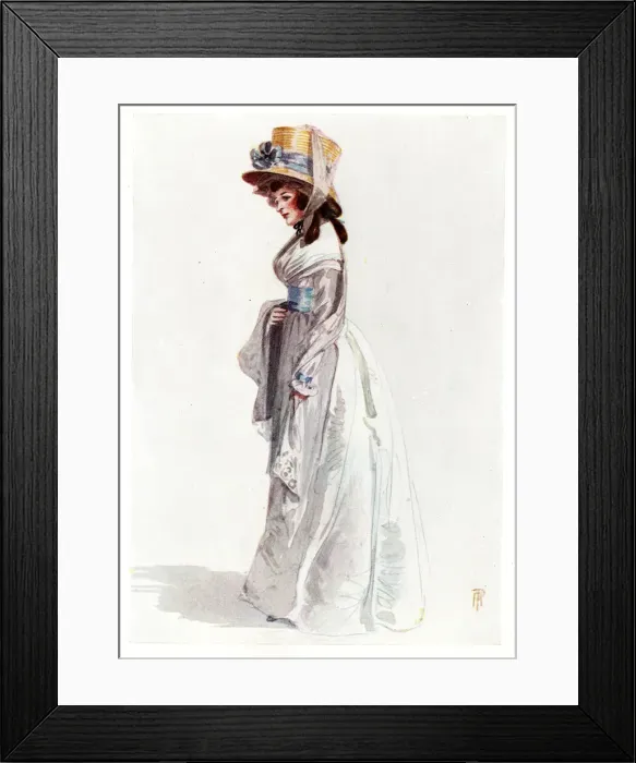 Framed Print : Eighteenth century lady in white dress and straw hat Framed Print : Eighteenth century lady in white dress and straw hat