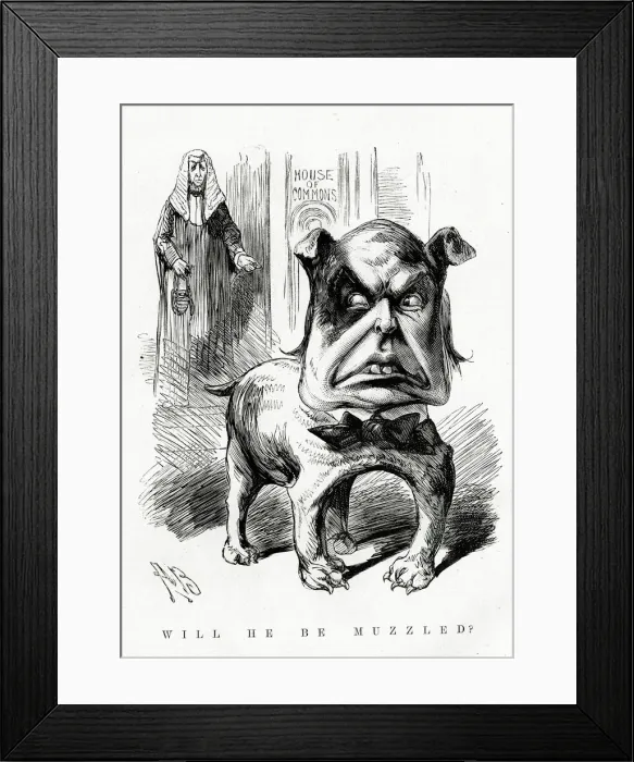 Framed Print : Cartoon, Will He Be Muzzled? Framed Print : Cartoon, Will He Be Muzzled?