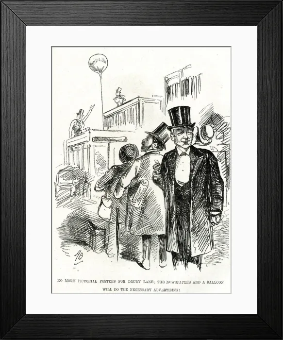Framed Print : Cartoon, Drury Lane Theatre, London, with balloon Framed Print : Cartoon, Drury Lane Theatre, London, with balloon