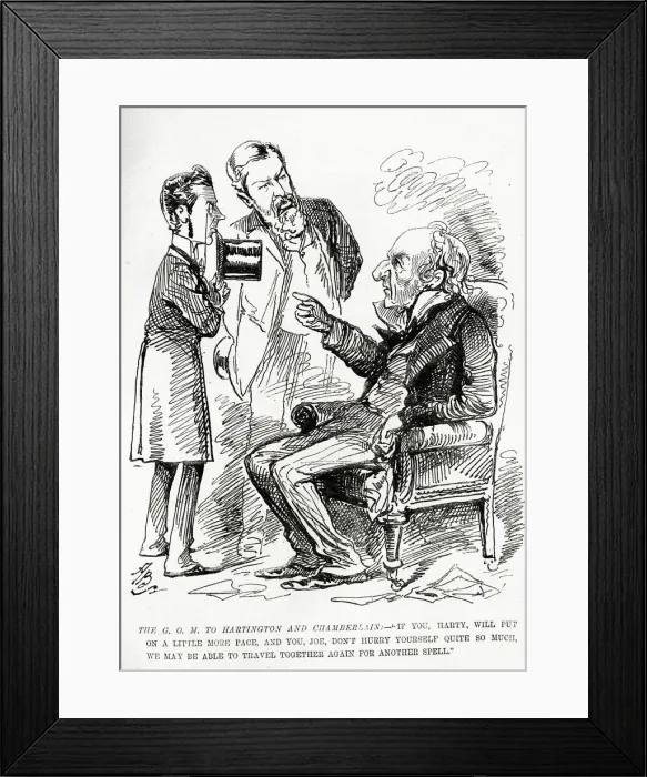 Framed Print : Cartoon, Gladstone, Hartington and Chamberlain Framed Print : Cartoon, Gladstone, Hartington and Chamberlain