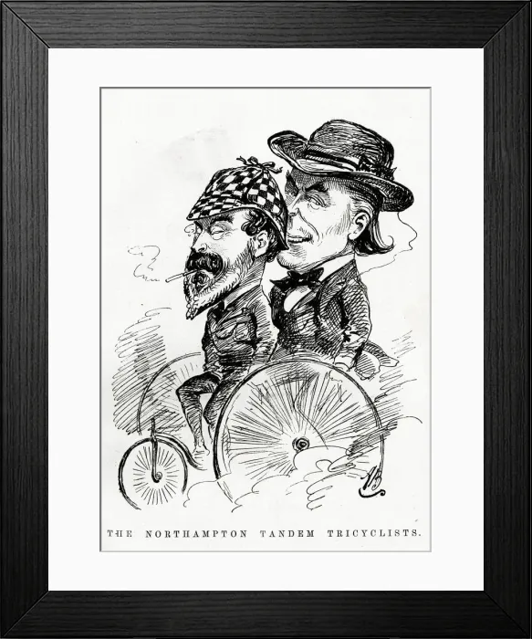 Framed Print : Cartoon, The Northampton Tandem Tricyclists Framed Print : Cartoon, The Northampton Tandem Tricyclists