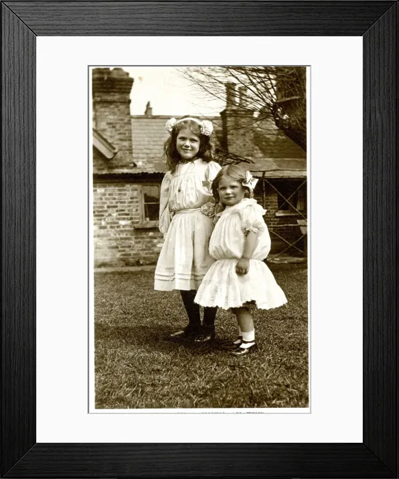 Framed Print : Two girls in a garden, Kodak publicity postcard Framed Print : Two girls in a garden, Kodak publicity postcard