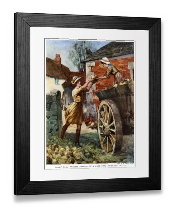 Framed Print : Women farm workers loading a cart, May 1918 Framed Print : Women farm workers loading a cart, May 1918