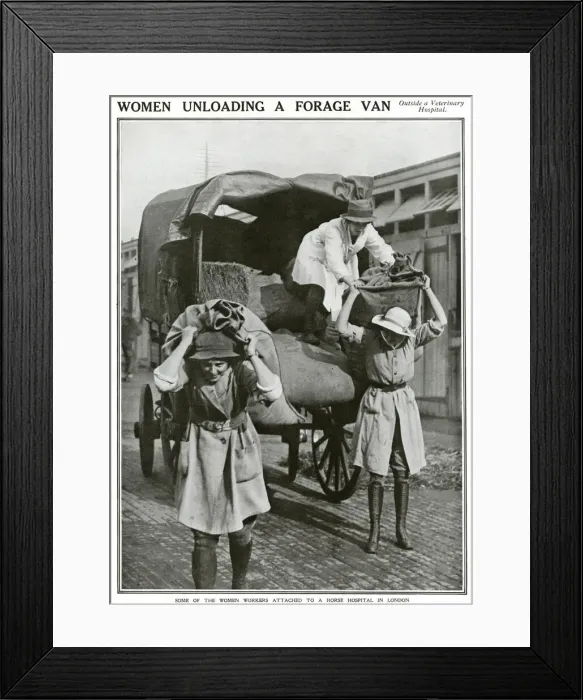 Framed Print : Women unloading van outside veterinary hospital 1918 Framed Print : Women unloading van outside veterinary hospital 1918