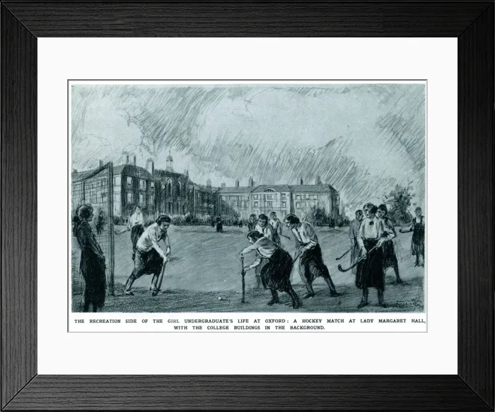 Framed Print : Undergraduate female students playing hockey 1920 Framed Print : Undergraduate female students playing hockey 1920