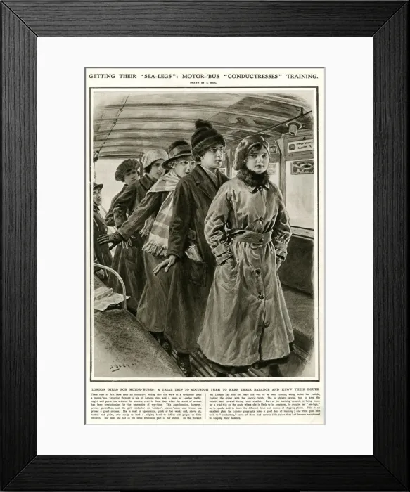 Framed Print : Women training to become motor-bus conductresses 1917 Framed Print : Women training to become motor-bus conductresses 1917