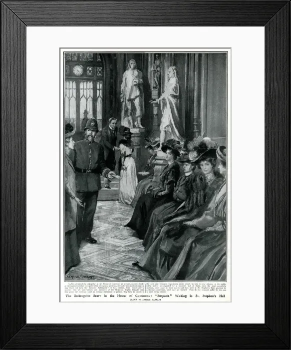 Framed Print : Women waiting to in St Stephens Hall, Feb 1908 Framed Print : Women waiting to in St Stephens Hall, Feb 1908