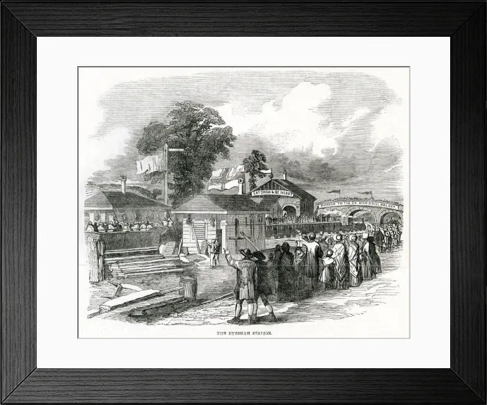 Framed Print : Railway station at Evesham, Worcestershire 1852 Framed Print : Railway station at Evesham, Worcestershire 1852