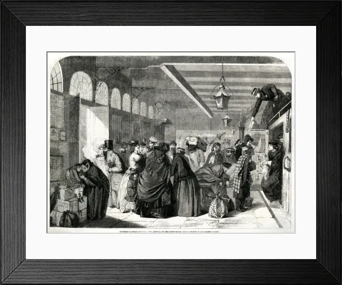 Framed Print : Platform scene at Hastings railway station, Sussex 1860 Framed Print : Platform scene at Hastings railway station, Sussex 1860