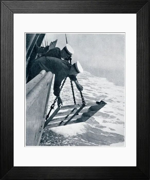 Framed Print : Volunteer mine-sweeper trainees lowering weight, Sept 1939 Framed Print : Volunteer mine-sweeper trainees lowering weight, Sept 1939