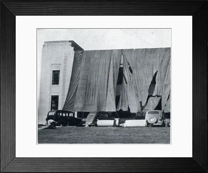 Framed Print : Huge blinds used to camouflage a factory, Sept 1939 Framed Print : Huge blinds used to camouflage a factory, Sept 1939