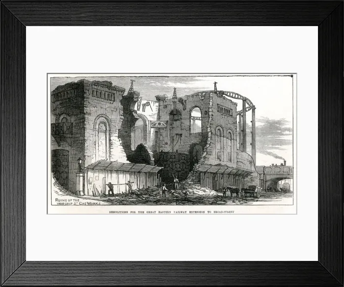 Framed Print : Railway construction, extension to Broad Street, London 1871 Framed Print : Railway construction, extension to Broad Street, London 1871