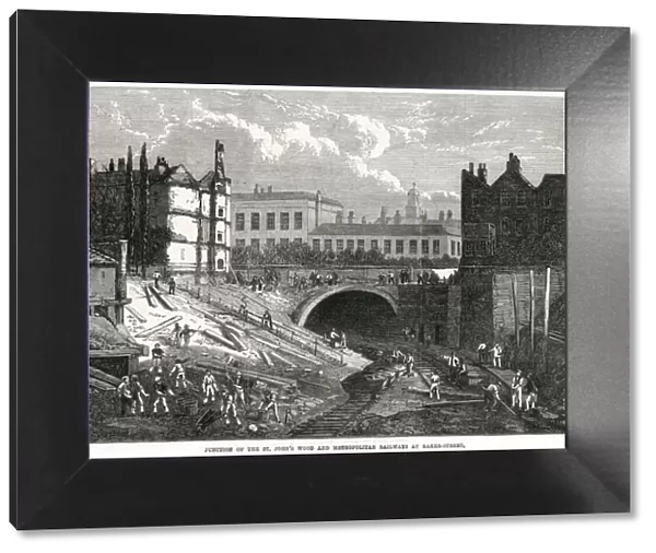 Railway construction, Baker Street, London 1868