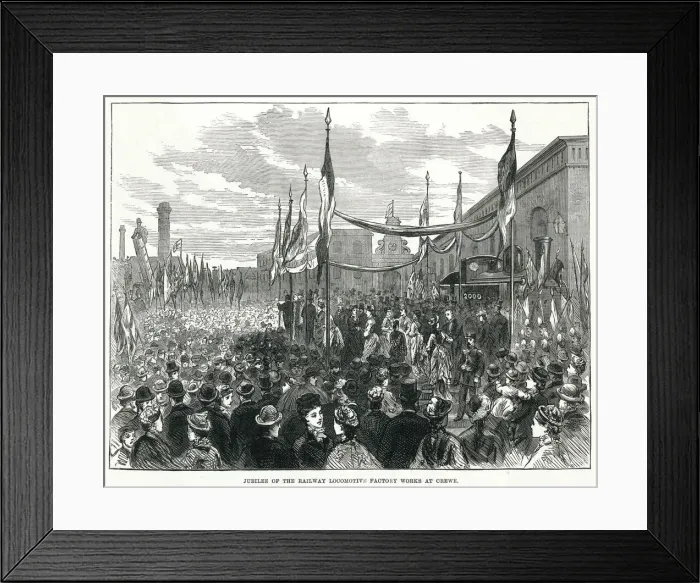 Framed Print : Railway manufacture, celebration at Crewe Works 1876 Framed Print : Railway manufacture, celebration at Crewe Works 1876