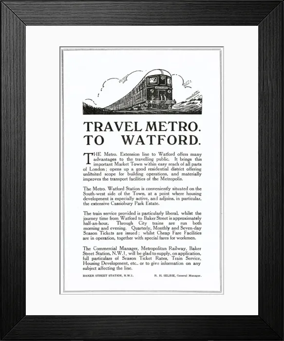 Framed Print : Advert, Travel Metro to Watford, Metro Extension Line Framed Print : Advert, Travel Metro to Watford, Metro Extension Line