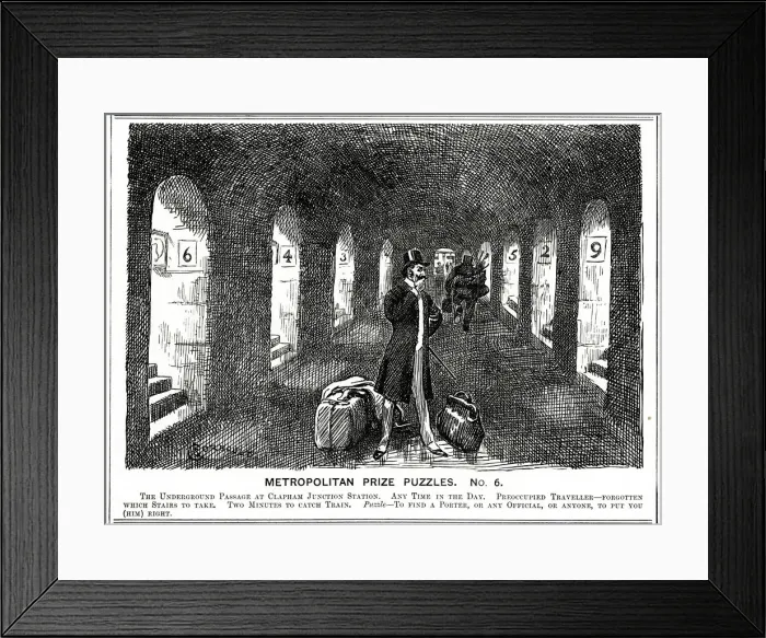Framed Print : Cartoon, Clapham Junction Station, SW London Framed Print : Cartoon, Clapham Junction Station, SW London