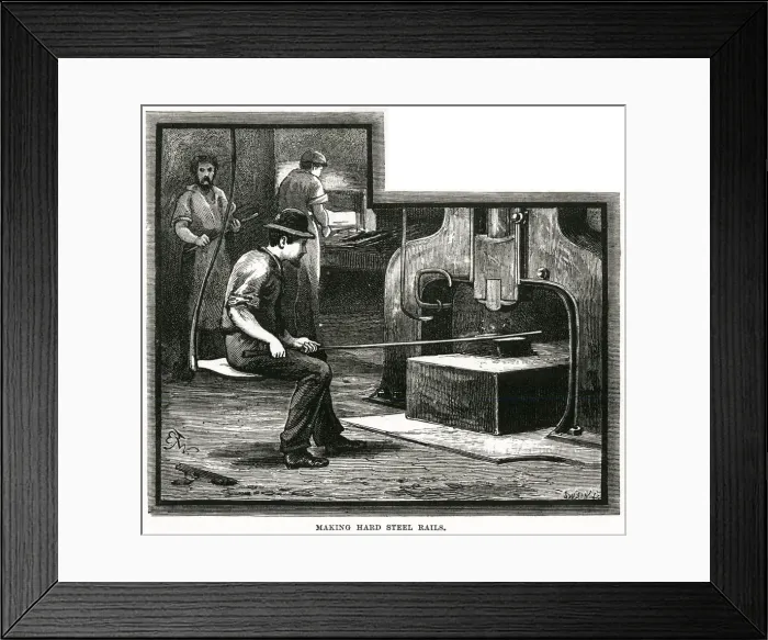 Framed Print : Manufacturing hard steel rails for the railway Framed Print : Manufacturing hard steel rails for the railway