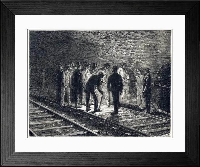 Framed Print : Examination of underground railway tunnel after explosion Framed Print : Examination of underground railway tunnel after explosion