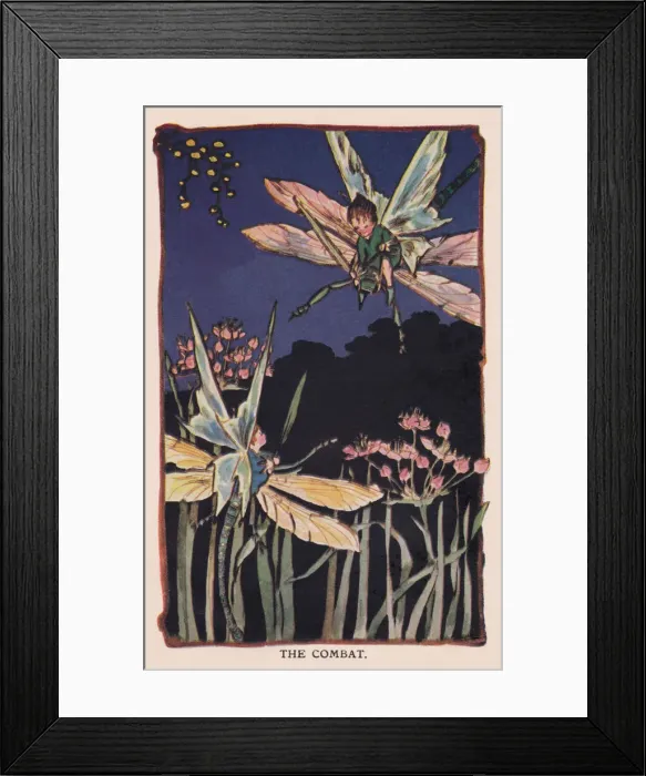 Framed Print : Fairyland. The Combat. Fairies on dragonflies do battle. Artist: CM Cottam Date: 1920 Framed Print : Fairyland. The Combat. Fairies on dragonflies do battle. Artist: CM Cottam Date: 1920