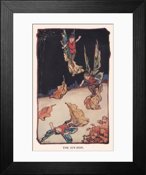 Framed Print : Fairyland. The Joy-ride. Fairies riding on falling leaves. Artist: CM Cottam Date: 1920 Framed Print : Fairyland. The Joy-ride. Fairies riding on falling leaves. Artist: CM Cottam Date: 1920