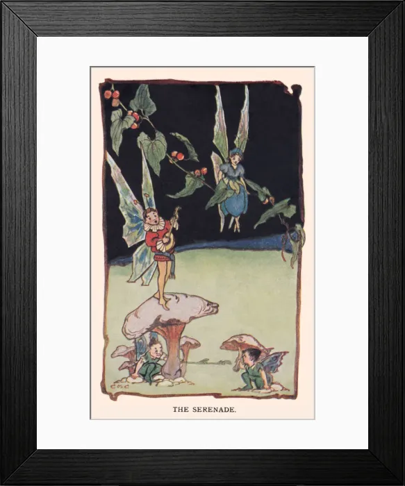 Framed Print : Fairyland. The Serenade. Fairy with a mandolin serenading his sweetheart Framed Print : Fairyland. The Serenade. Fairy with a mandolin serenading his sweetheart
