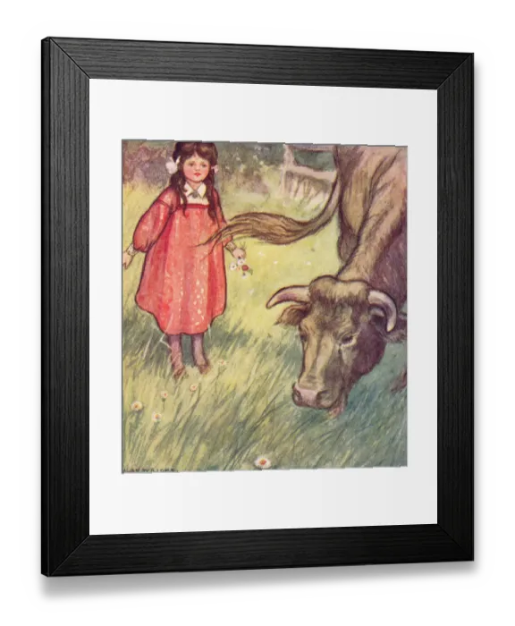 Framed Print : Young girl & a cow Framed Print : Young girl & a cow