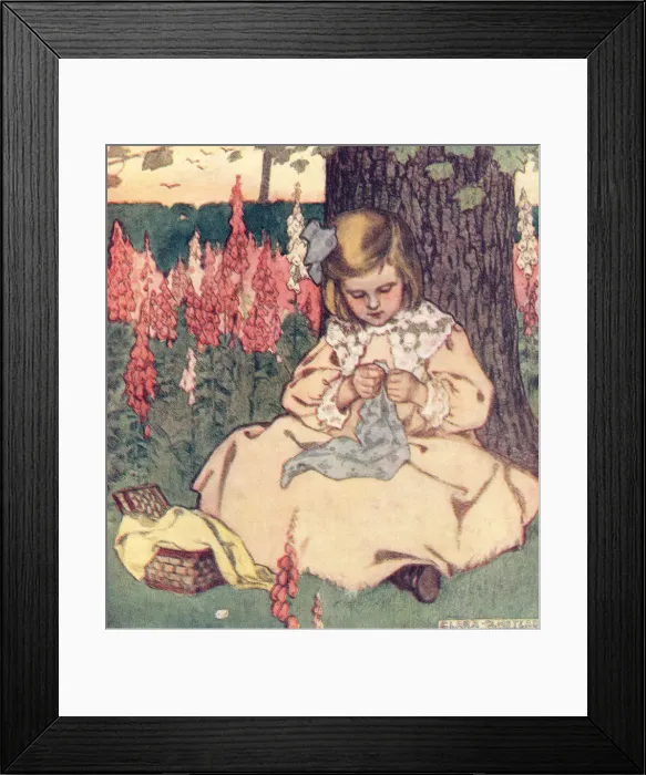 Framed Print : Young girl sewing Framed Print : Young girl sewing