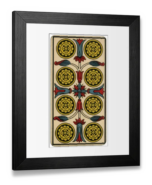Framed Print : Tarot Card - Deniers (Coins) VIII Framed Print : Tarot Card - Deniers (Coins) VIII