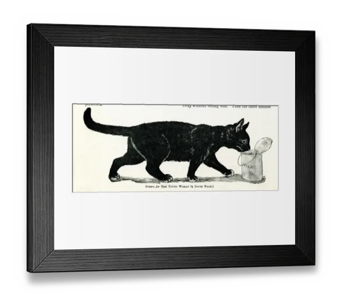 Framed Print : Cat and pail of milk, Mr Louis Wain at Home Framed Print : Cat and pail of milk, Mr Louis Wain at Home