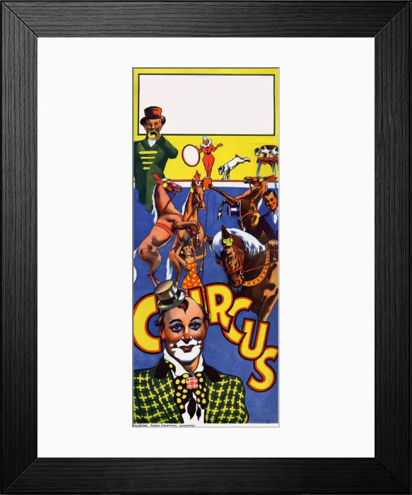 Framed Print : Circus poster with ringmaster, clowns and acrobats Framed Print : Circus poster with ringmaster, clowns and acrobats