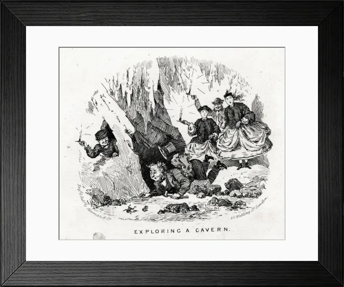 Framed Print : Exploring a cavern, comical Victorian pastime Framed Print : Exploring a cavern, comical Victorian pastime