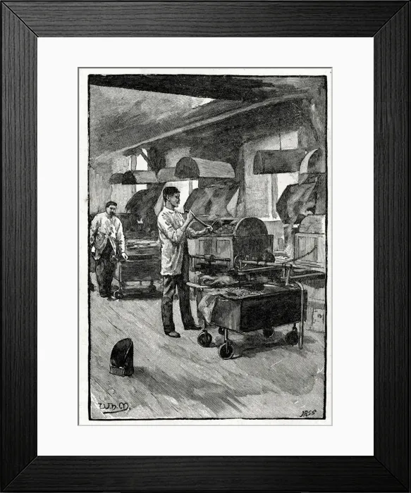 Framed Print : Frys Cocoa and Chocolate, roasting the cocoa Framed Print : Frys Cocoa and Chocolate, roasting the cocoa