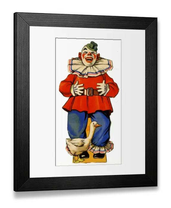 Framed Print : Jolly clown with a white goose Framed Print : Jolly clown with a white goose