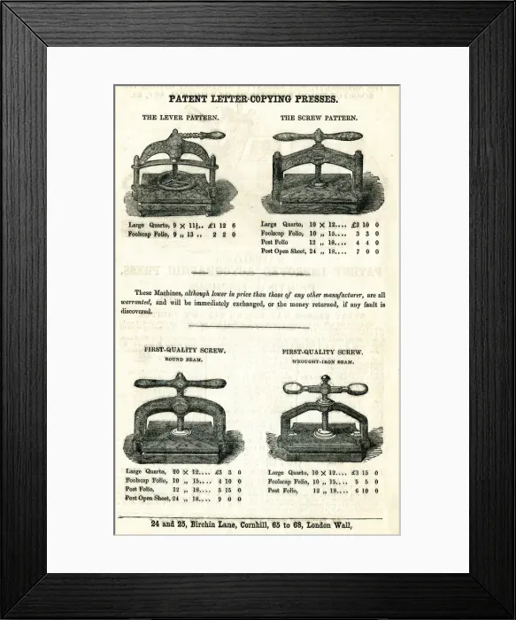 Framed Print : Patent letter-copying presses Framed Print : Patent letter-copying presses