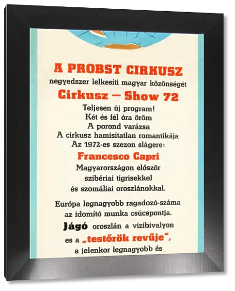 Poster, Probst Circus, Hungary