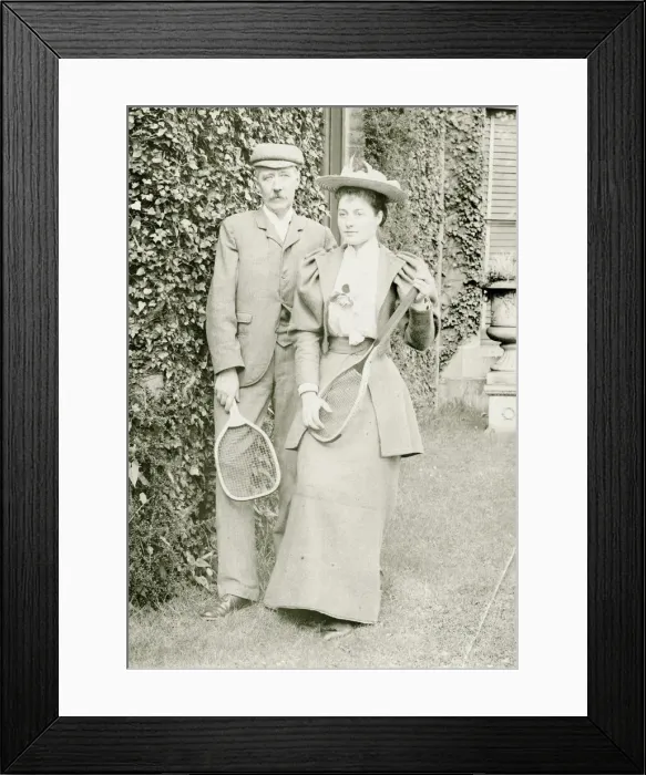 Framed Print : Couple posing with tennis rackets Framed Print : Couple posing with tennis rackets